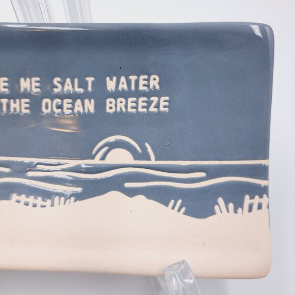 White & Blue Give Me Salt Water & Ocean Breeze Beach Scenic Ceramic Spoon Rest - Picture 3 of 6